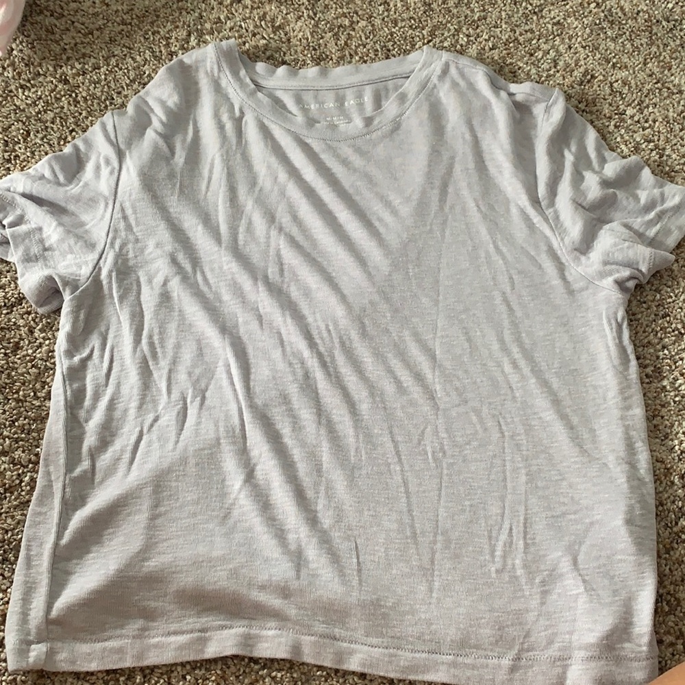 light blue cropped top